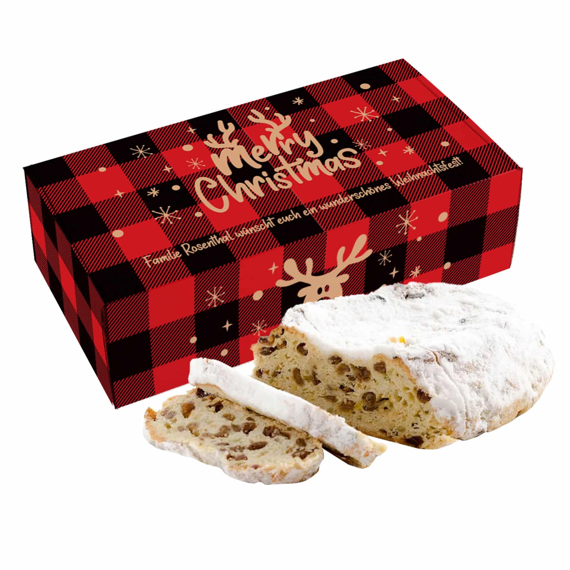 Leckerer Rosinenstollen in einzigartiger Verpackung