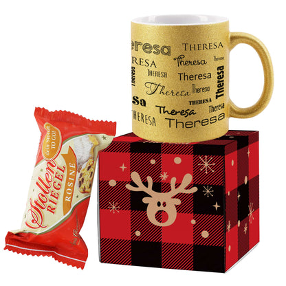 Geschenkbox mit Namenstasse in Gold & Stollenriegel