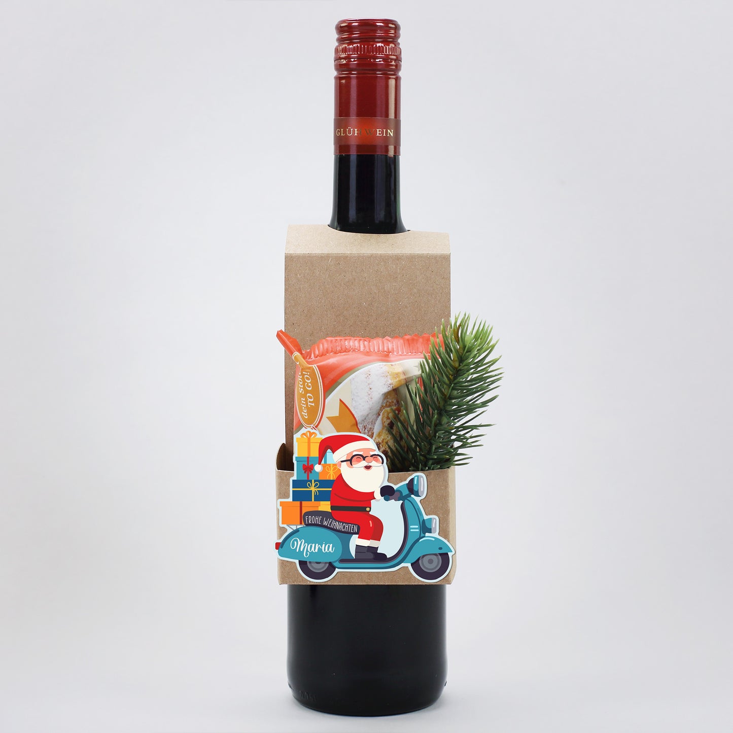 Personalisierter Flaschenanhänger mit Weihnachtsmann-Sticker