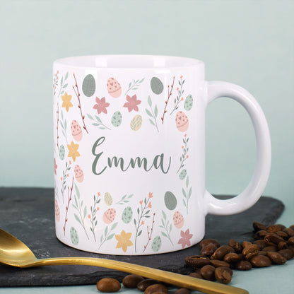 Geschenkset zu Ostern mit personalisierter Tasse, Schokolade & Jute-Geschenktüte im Oster-Design