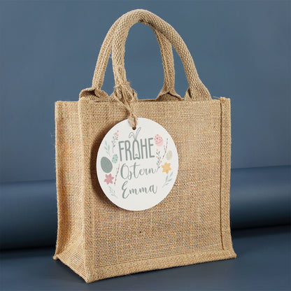 Geschenkset zu Ostern mit personalisierter Tasse, Schokolade & Jute-Geschenktüte im Oster-Design