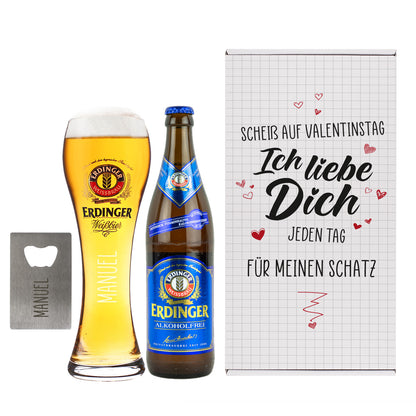 Erdinger Bier Geschenkset zum Valentinstag - Scheiß auf Valentinstag Ich liebe Dich jeden Tag