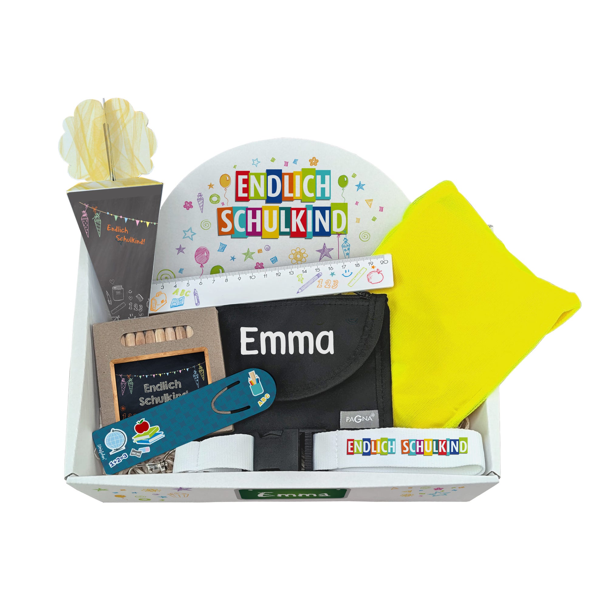 Freigestellter Gesamtinhalt des Geschenksets mit allen Artikeln auf weißem Hintergrund