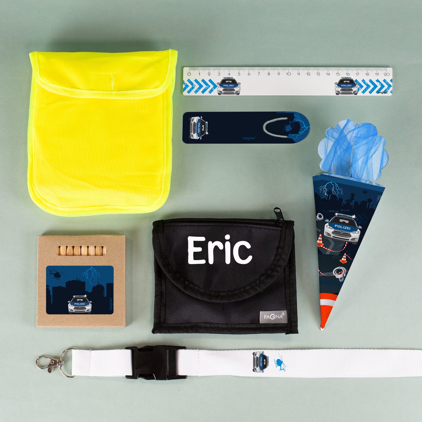Inhalt des Polizei-Einschulungsets mit allen Komponenten