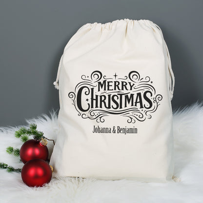 Weihnachtsgeschenksack mit Merry Christmas Motiv und personalisiertem Wunschtext