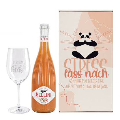 Set aus graviertem Glas, Bellini und personalisierter Geschenkbox