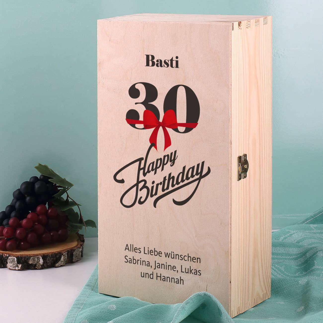 Bedruckte Holzbox zum 30. Geburtstag