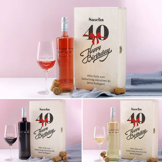 Wein-Geschenkset zum 40. Geburtstag in drei verschiedenen Sorten erähltlich