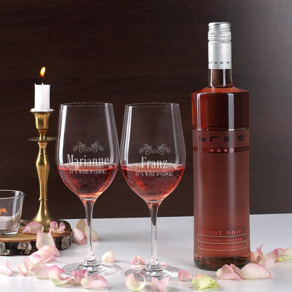 Gravierte Weingläser und BREE Weinflasche