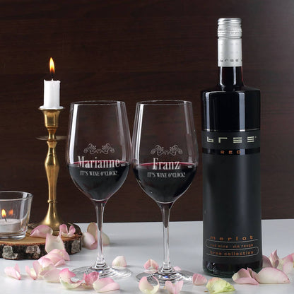 Gravierte Weingläser und BREE Weinflasche