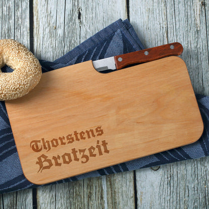 Brettchen Brotzeit mit Namensgravur und Messer