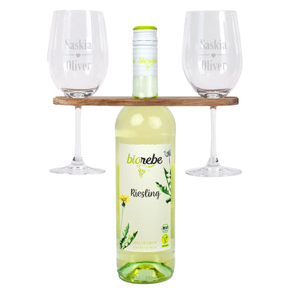 Zwei Rotweingläser mit Namen graviert, Weinbutler und Biorebe Wein | Geschenk für Paare
