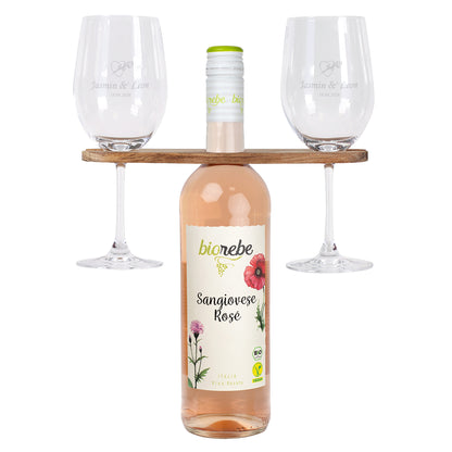 Wein-Set mit zwei Weingläsern, Weinbutler und Biorebe Wein | Geschenk Set zur Hochzeit