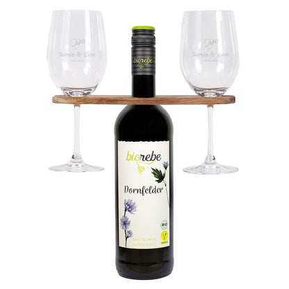 Wein-Set mit zwei Weingläsern, Weinbutler und Biorebe Wein | Geschenk Set zur Hochzeit