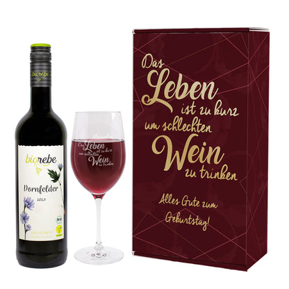 Biorebe Wein und Weinglas in personalisierter Geschenkverpackung