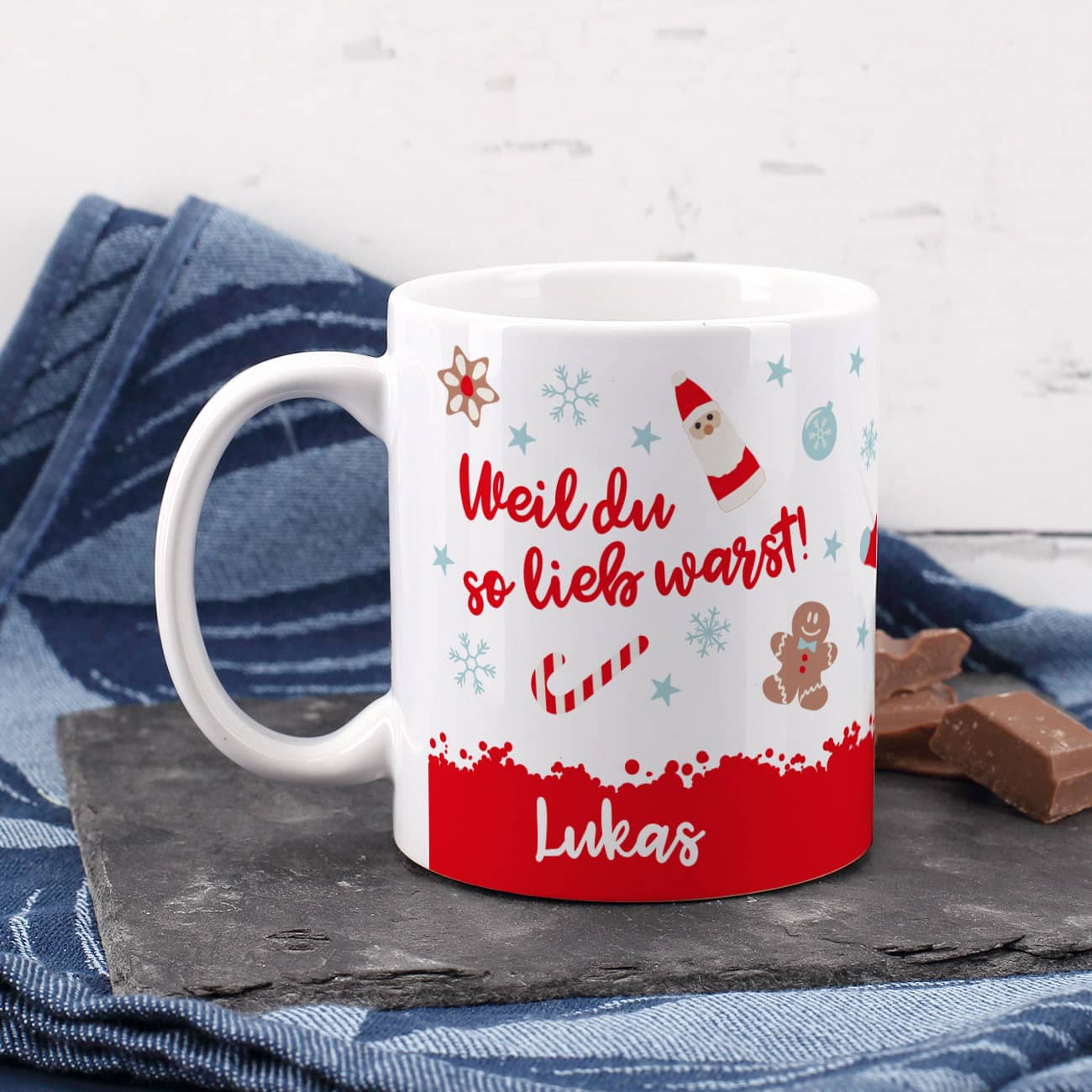 Tasse zu Weihnachten - Weil du so lieb warst! mit Name bedruckt