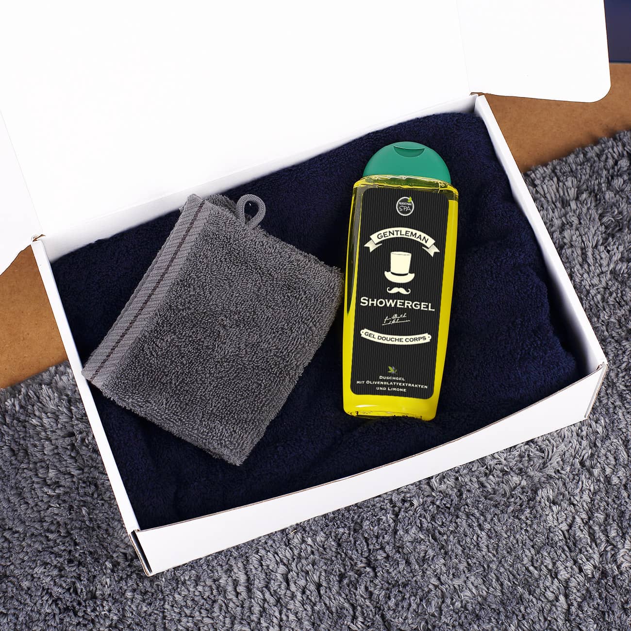 Gentleman - Wellnesspack aus Handtuch und Duschgel