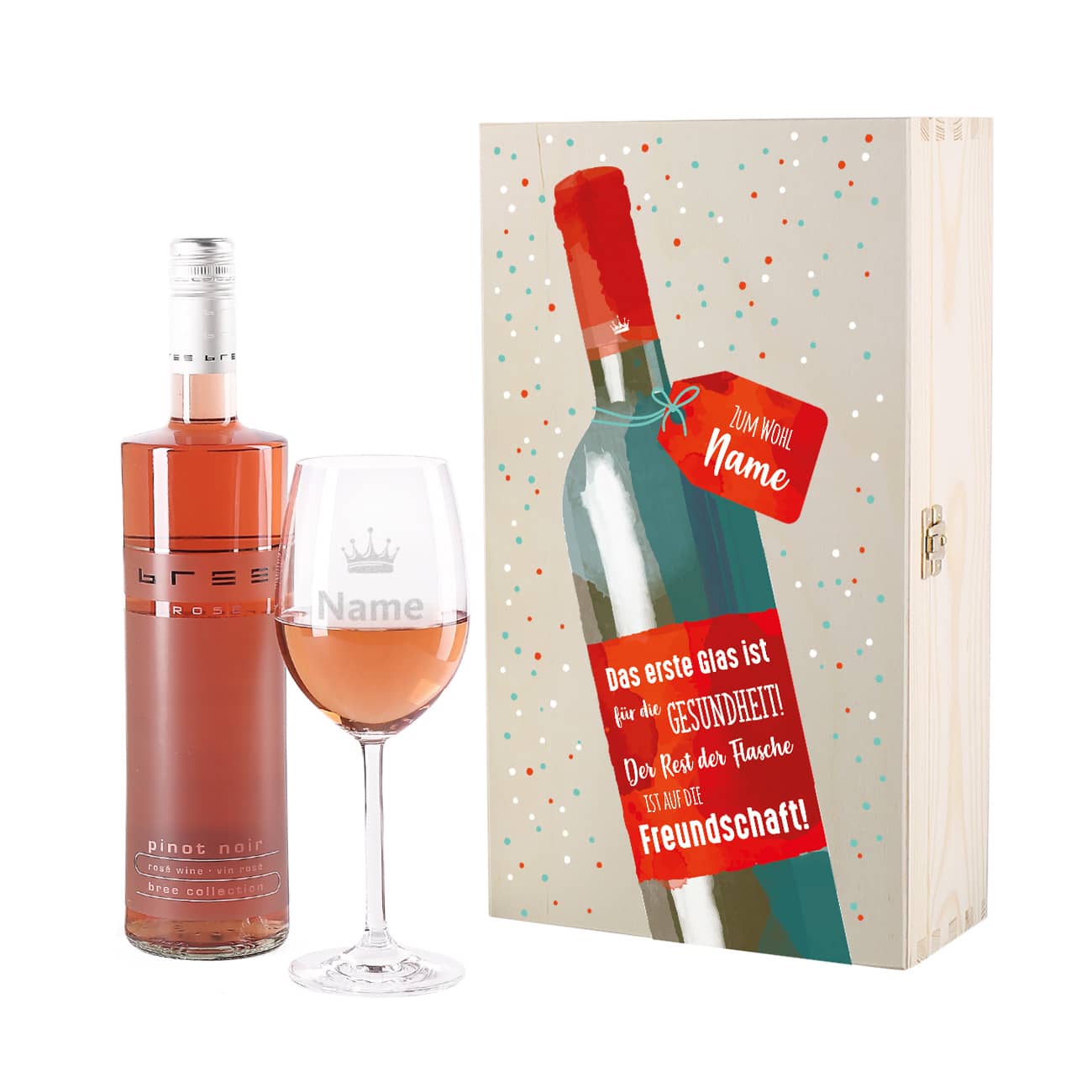 Weinset Rosé - Auf die Freundschaft mit graviertem Glas