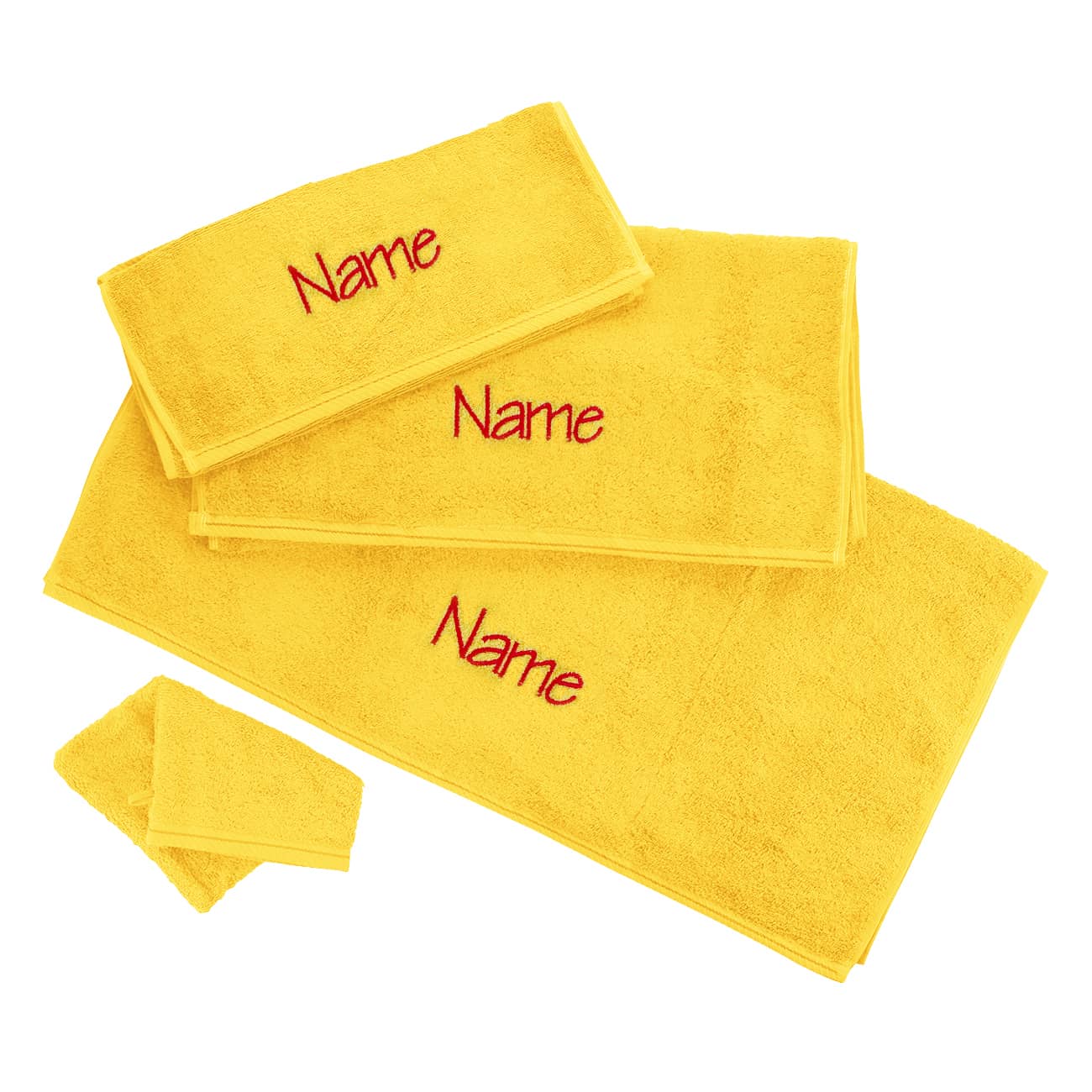 Handtuchset Löwenzahn, Name rot