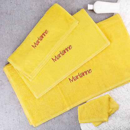 Handtuchset Löwenzahn, Name rot