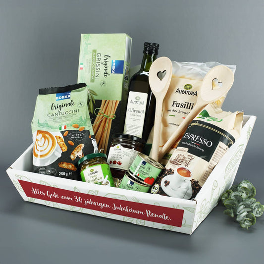 Alles Gute Geschenkkorb gefüllt mit italienischen Delikatessen zu verschiedenen Anlässen