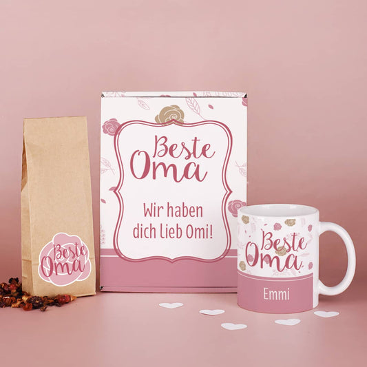 Beste Oma Tee Geschenkset mit Wunschtext und Name