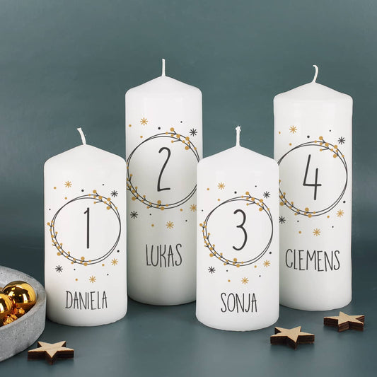 Kerzen für den Adventskranz mit Wunschtexten