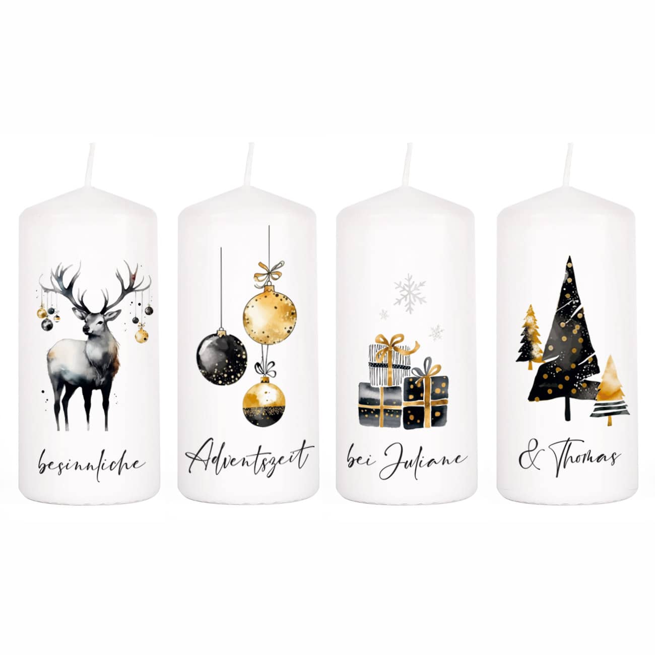 festliche  Adventskerzen mit Ihrem Wunschtext, 4er Set