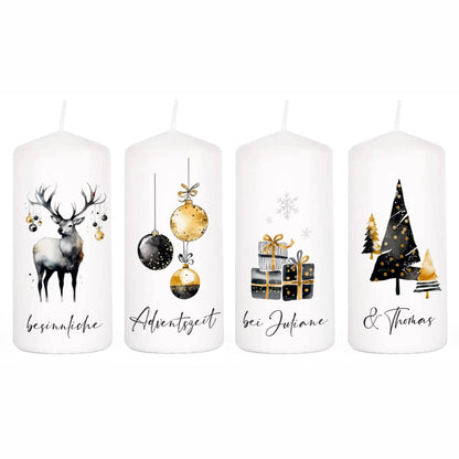 festliche  Adventskerzen mit Ihrem Wunschtext, 4er Set