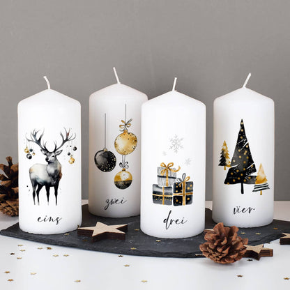 Elegante Adventskerzen mit Ihrem Wunschtext, 4er Set