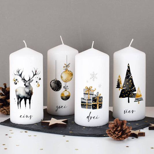 Elegante Adventskerzen mit Ihrem Wunschtext, 4er Set