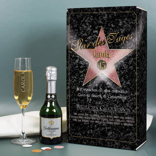 Star des Tages Geschenkset mit Sektglas und Sekt