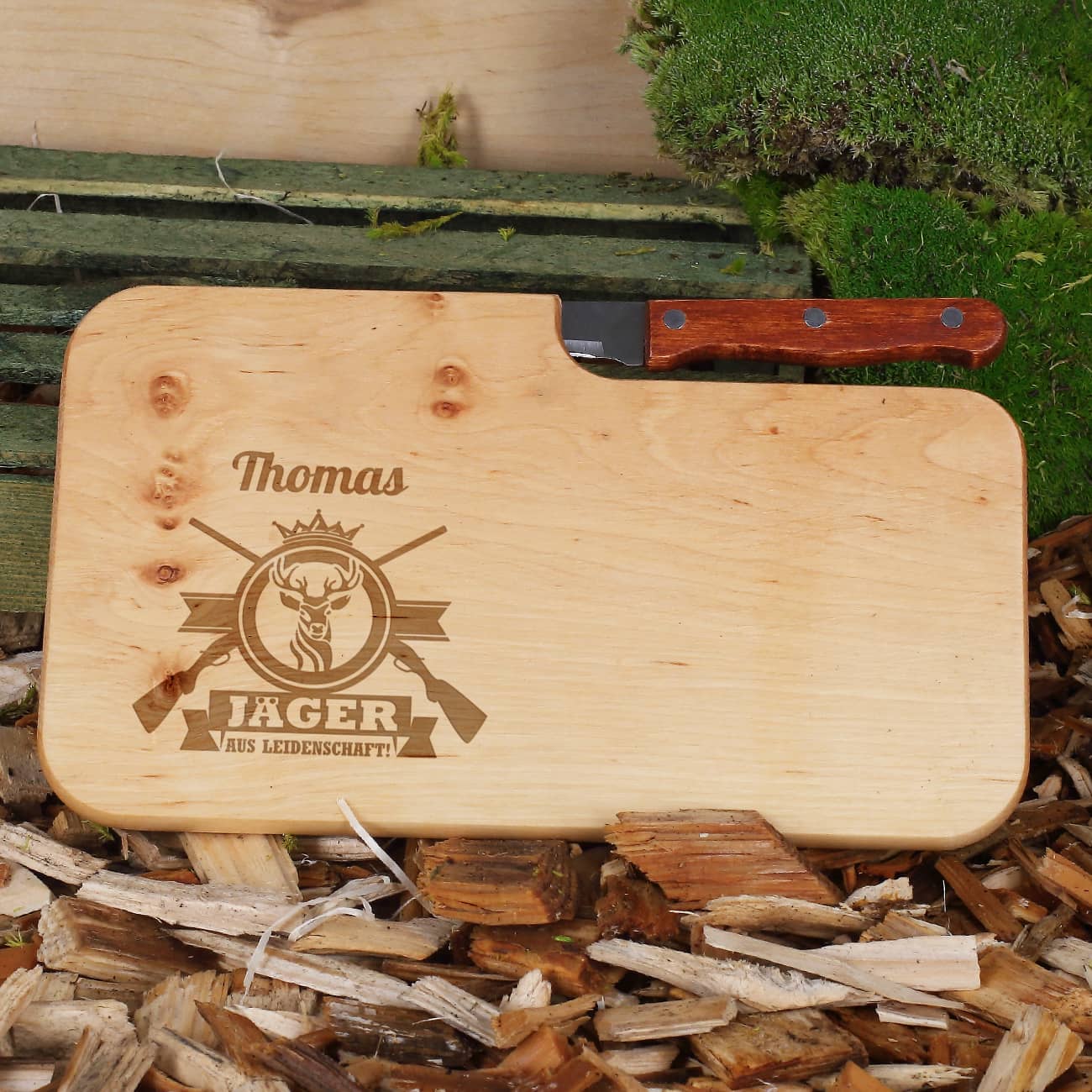 Holzbrettchen für Jäger aus Leidenschaft mit Name graviert