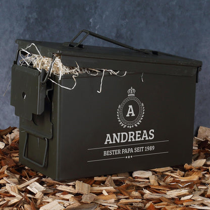 Whiskyset in Munitionskiste mit Wunschtext