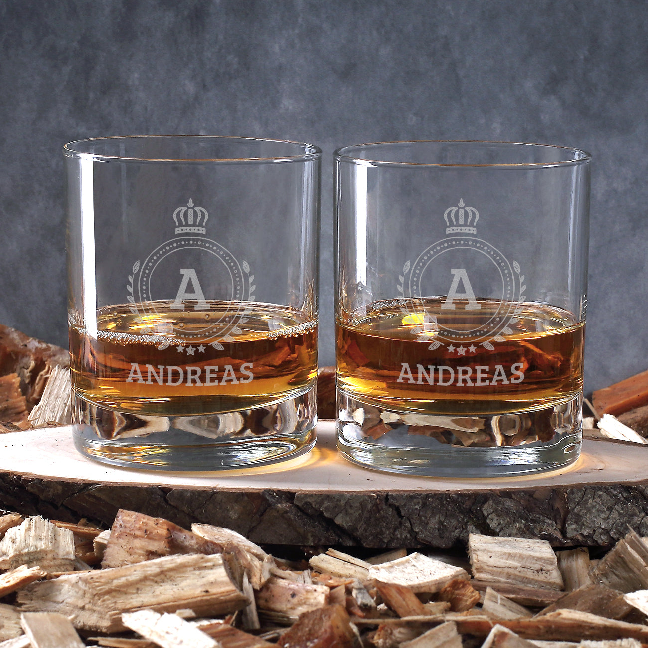 Whiskyset mit Whiskygläsern, Name und Monogramm