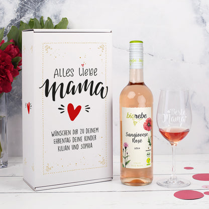 Biorebe Wein Geschenkset zum Muttertag mit Weinglas in Geschenkbox