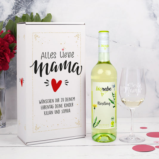 Biorebe Wein Geschenkset zum Muttertag mit Weinglas in Geschenkbox | Geschenk für Mama