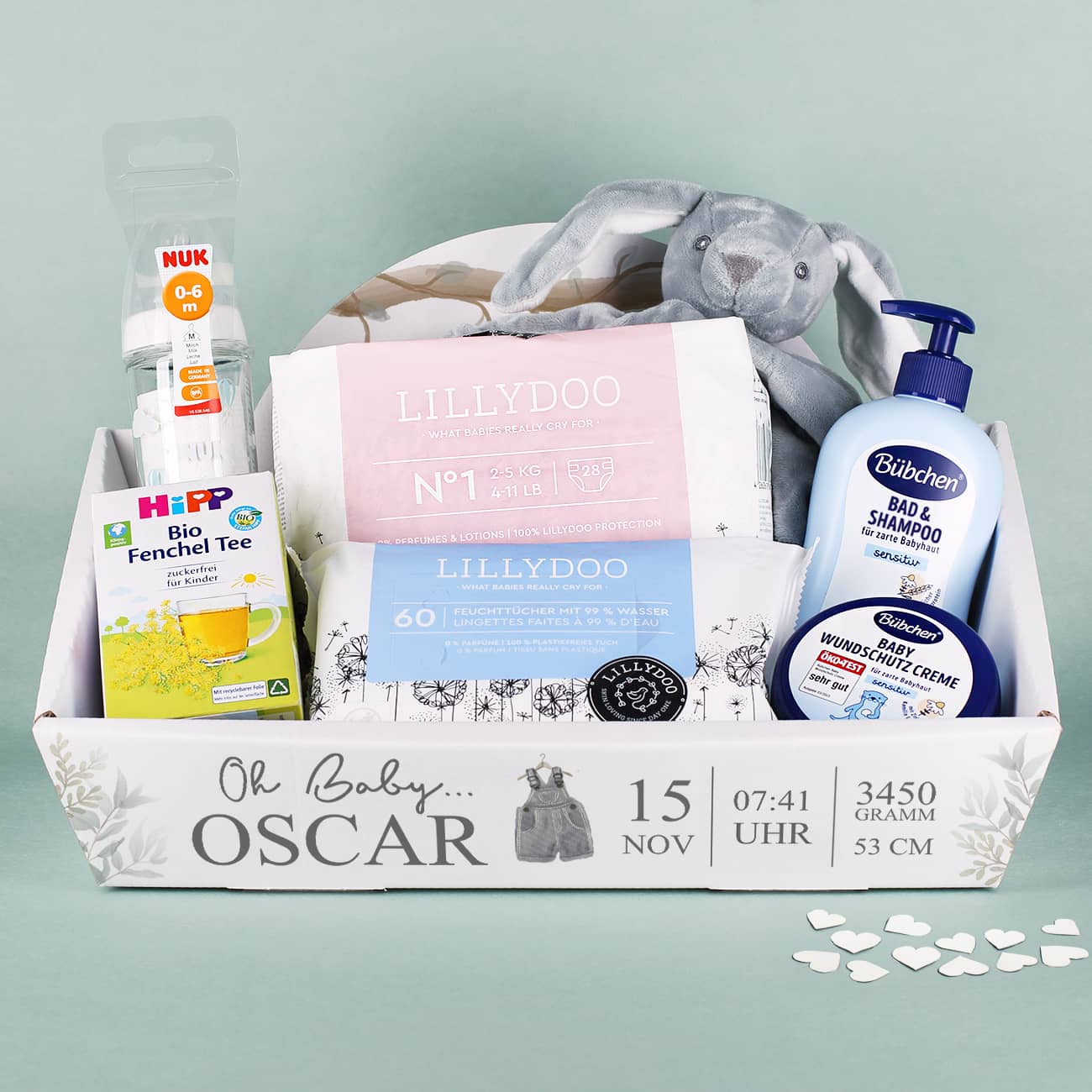 Gefüllter Geschenkkorb zur Geburt