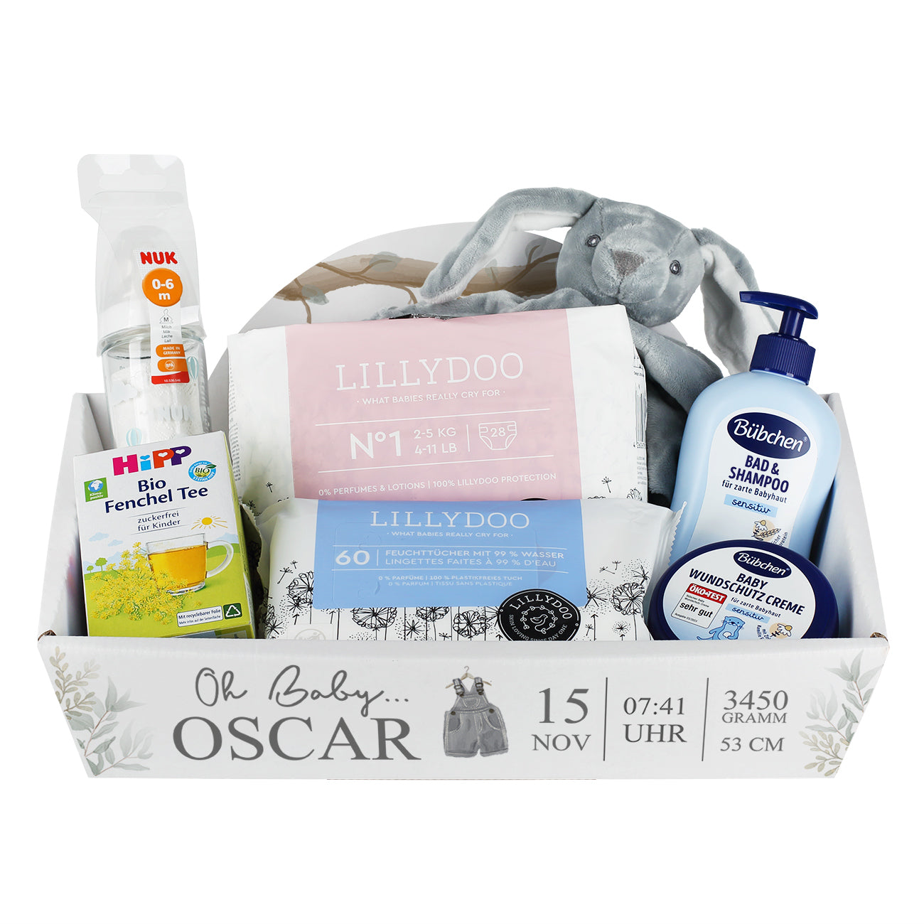 Gefüllter Geschenkkorb zur Geburt