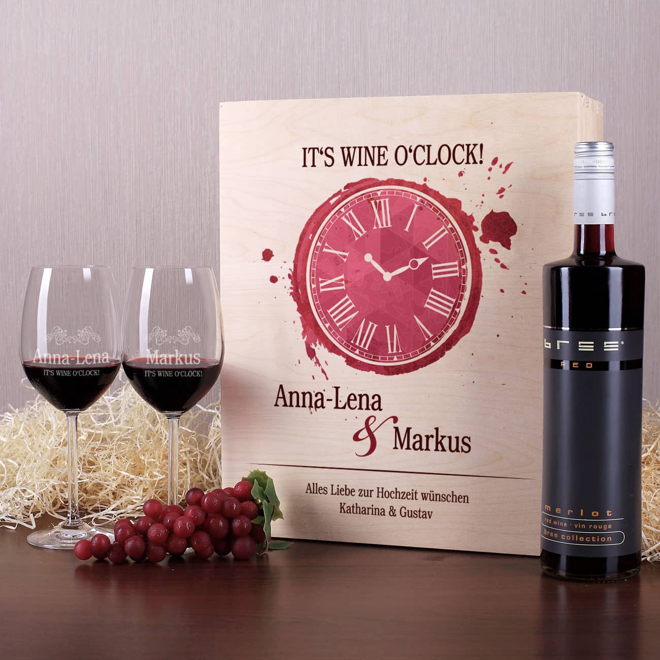 Geschenkset für Weinliebhaber mit Gläsern, Box und BREE Rotwein