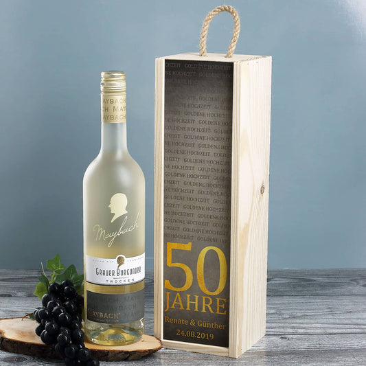 Weißwein in persönlicher Box zur Goldenen Hochzeit