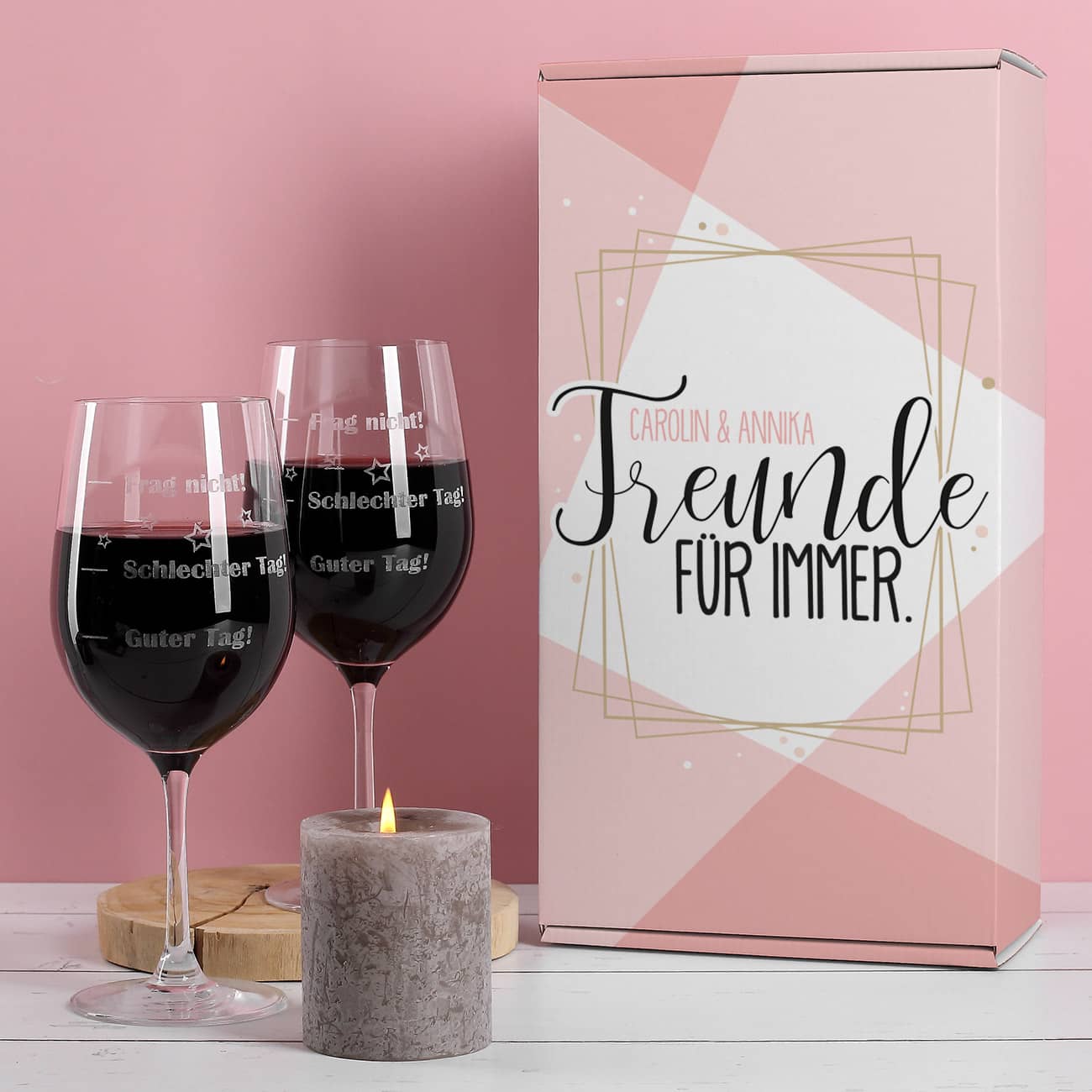 Geschenkset - Freunde für immer - mit zwei Gläsern in Verpackung