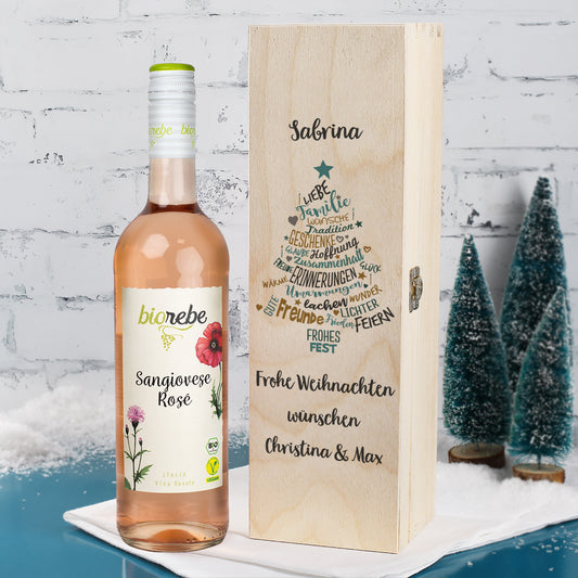 Biorebe Wein zu Weihnachten in bedruckter Holzbox | Weißwein, Rotwein, Rosé