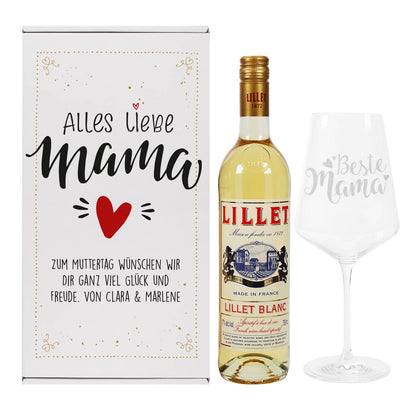 Alles Liebe Mama - Lillet Blanc Präsent zum Muttertag mit gravierten Weinglas