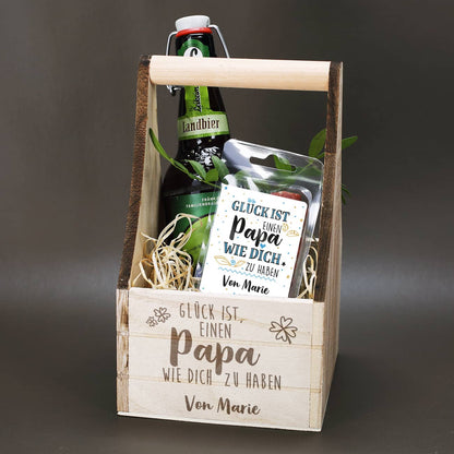 0,5 l Flasche Leikeim Bier und kleine personalisierte Packung mit Salamiherzen