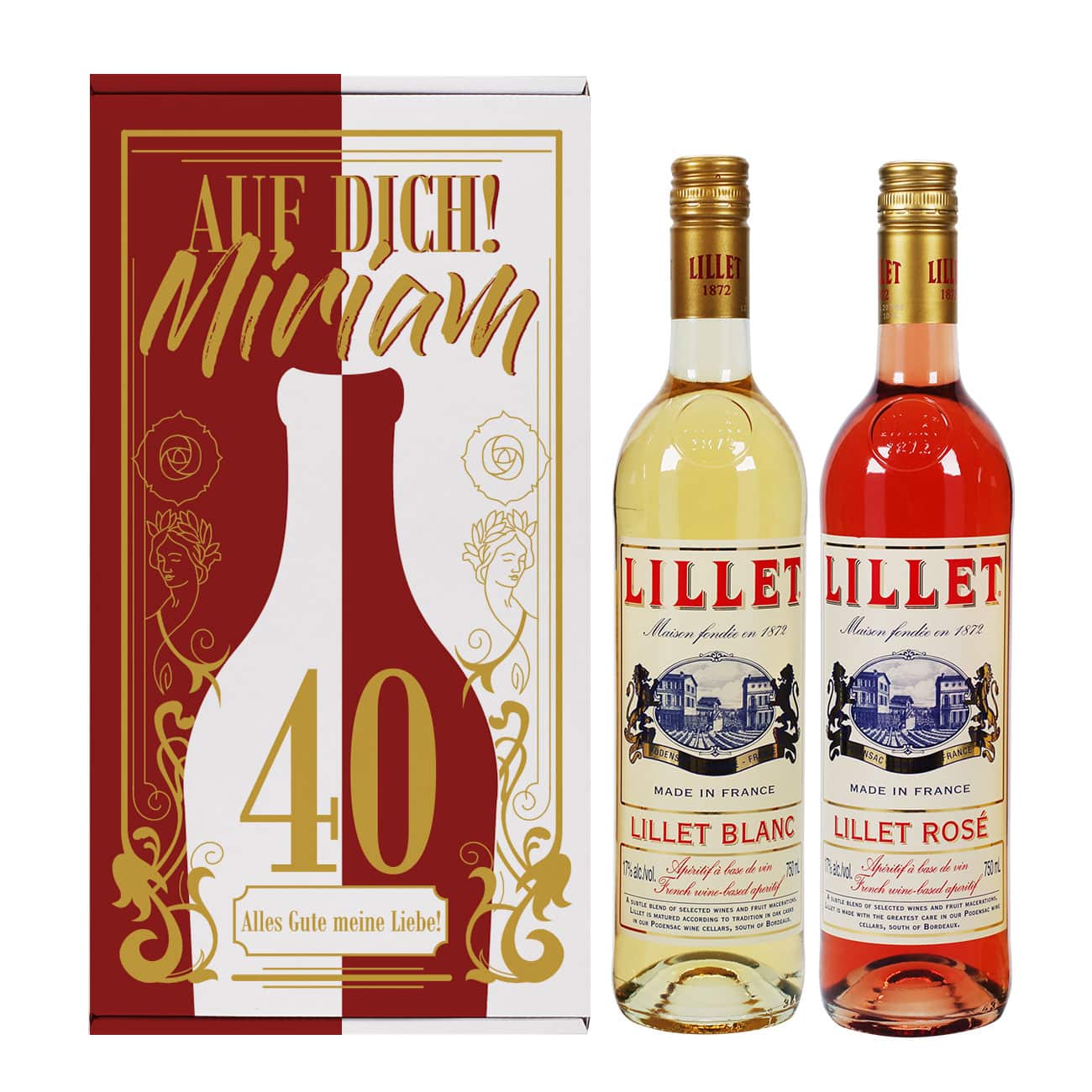 Persönliches Geschenkset zum Geburtstag mit individueller Verpackung und zwei Flaschen Lillet