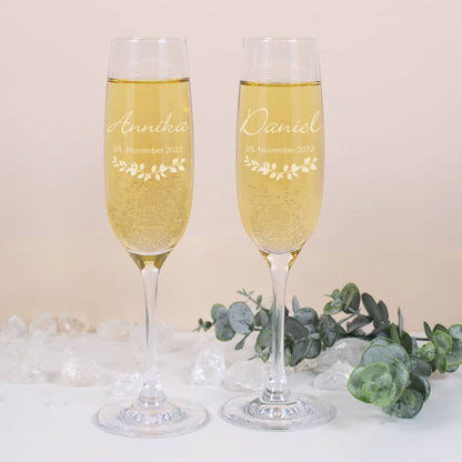 Zwei gravierte Leonardo Sektgläser 