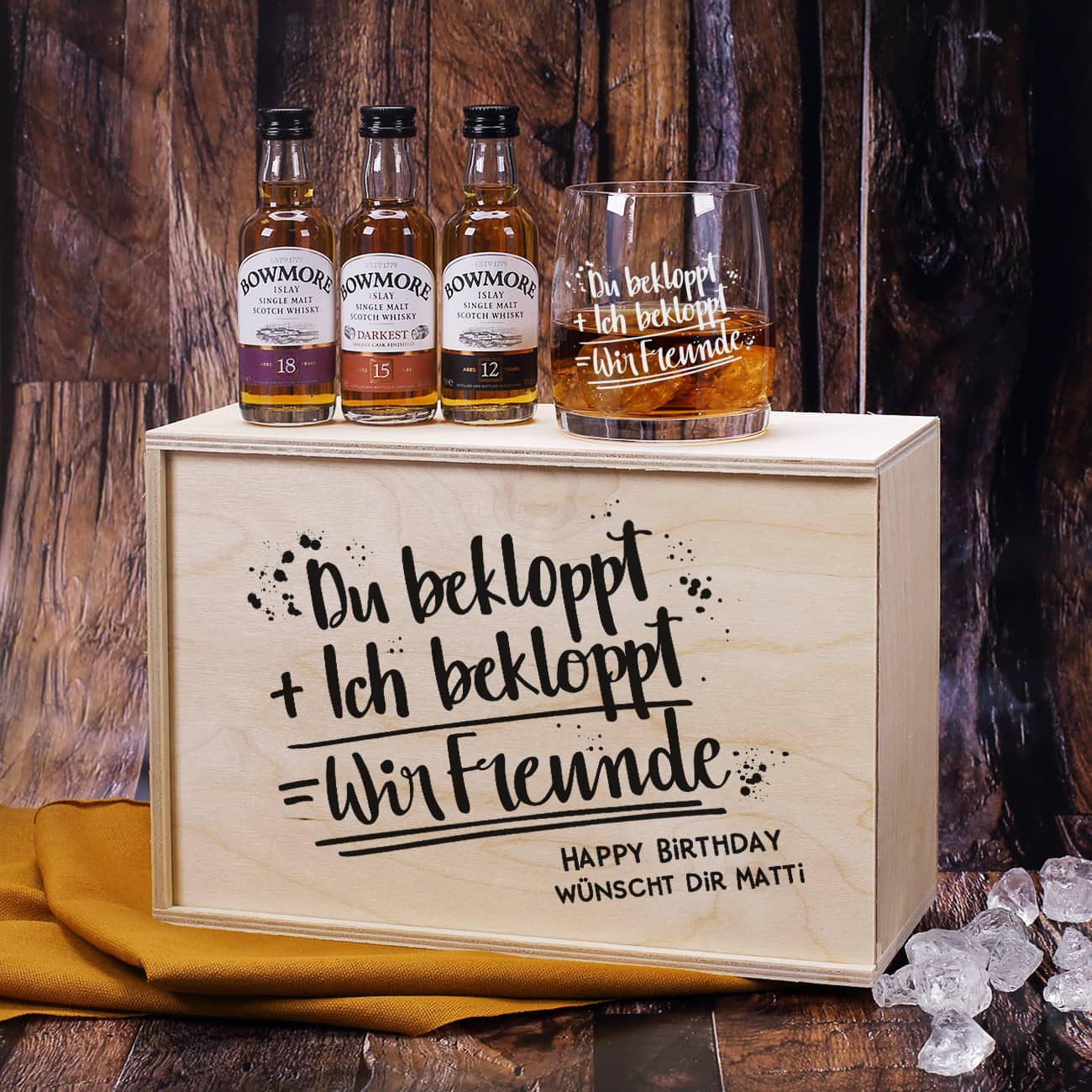 Du bekloppt + Ich bekloppt = Wir Freunde - Whisky-Geschenkset