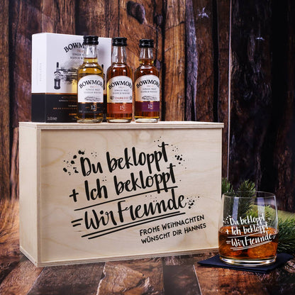 Whisky-Geschenkset für echte Freunde mit Whiskyglas und Bowmore Whisky