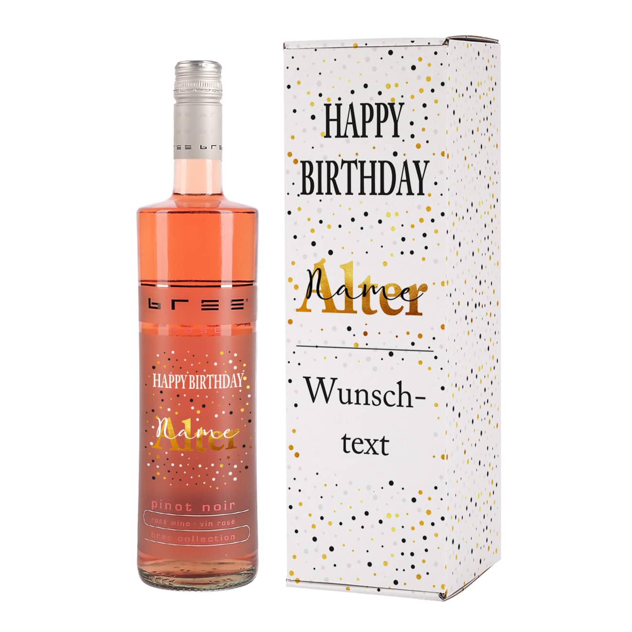 Flasche und Box mit Ihren Angaben bedruckt